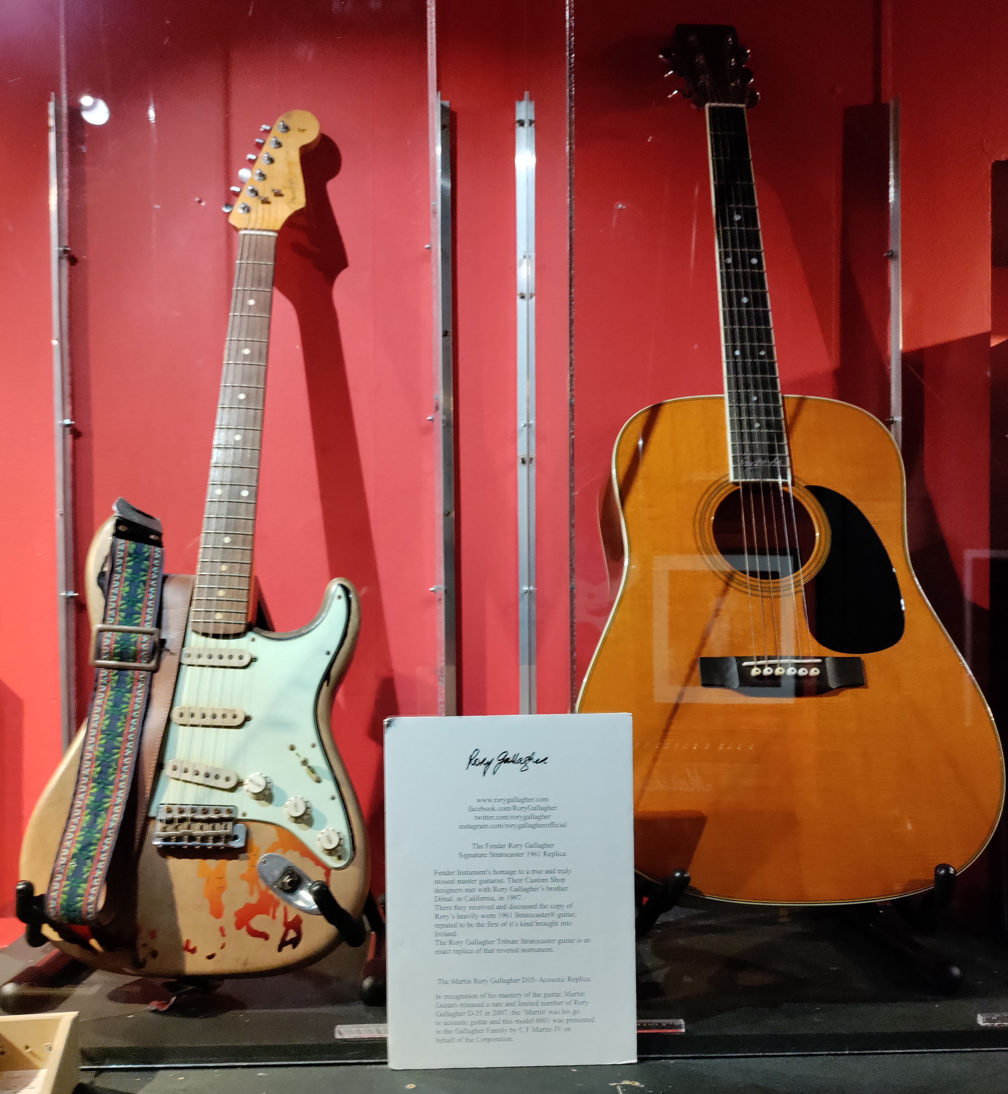 Two guitars that belonged to Rory Gallagher.